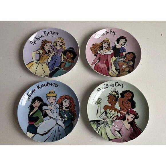 Disney Princess Strength Set Of 4 Appetizer Plates Mulan Belle Tiana Ceramic NEW - Picture 1 of 10